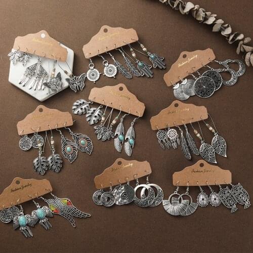 Vintage Long Leaf Flowers Butterfly Owl Wing Birds Shaped Dangling Earrings Jewelry Ethnic Wooden Stones Bead Shells Earring