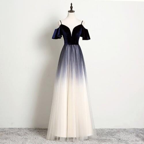 Evening Dress Deep V-Neck Spaghetti Strap Elegant A-Line Backless Short Sleeves New Floor-Length Party Formal Dresses Woman B948