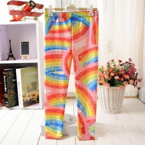 Girls 4-10Y Spring Ankle Length 3D Digital Print Rainbow Color Pattern Leggings Pant Mid-Waist Elastic Sports Underwear Trousers