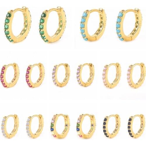 CANNER 7mm Huggies Earrings For Women 925 Sterling Silver Fashion Luxury Rainbow Crystal Hoop Piercing Pendiente Plata 925 2PCS