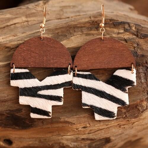 Statement Earrings Jewelry Women Wholesale Unique Geometric Textured Simple Retro Bohemian Horse Hair Genuine Leather Earrings