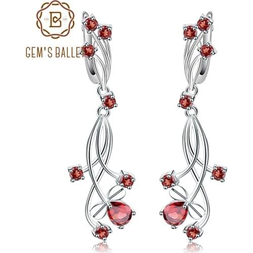 Gems Ballet Natural Red Garnet Gemstone Earrings 925 Sterling Silver Drop Earrings Fine Jewelry For Women With Box