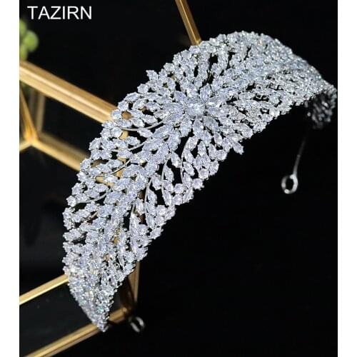 Sweet White Full Cubic Zirconia Tiara Bridal Headband for Wedding CZ Princess Hair Jewelry Zircon Pageant Headpieces for Bride