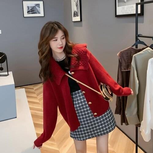 2021 Women Autumn Fashion Retro Loose Sweater Coats Female Solid Color Cardigan Jackets Ladies Knitted Jumpers Overcoats Y469