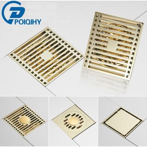 Golden Floor Drain Lengthen Bathroom Shower Brass Deodorant Anti-insect Core Bathroom Drain Shower Cabin Drain