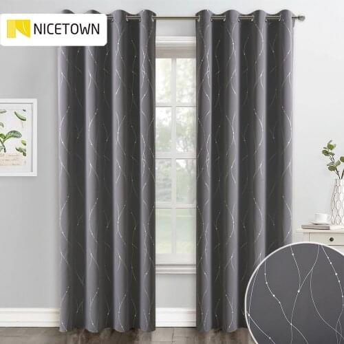 NICETOWN 1PC Blackout Curtains Foil Wave Line with Dots Pattern Sunlight Block Out Curtain Draperies for Bedroom living room