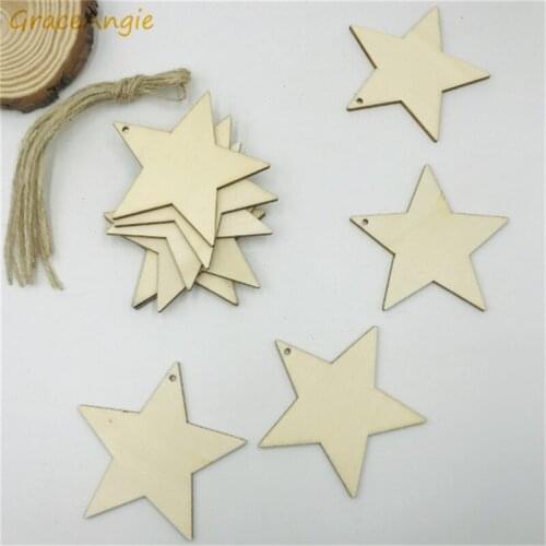 10PCS Star Wooden Pendants + hemp rope Ornaments Party Gifts Home Decor Wedding/Christmas Party Decorations Kids Birthday Gift