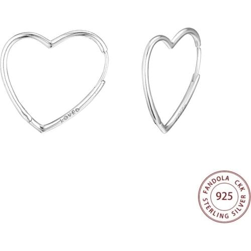 100% 925 Sterling Silver Asymmetric Hearts of Love Large Earrings for Women Ear Wedding Fashion Jewelry Bijoux Femme