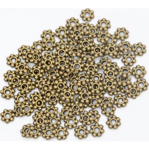 100pcs 6mm Round Daisy Flower Metal Spacer Beads For Needlework Gold Tibetan Silver Tone Charms For Jewelry Making Diy Bracelet