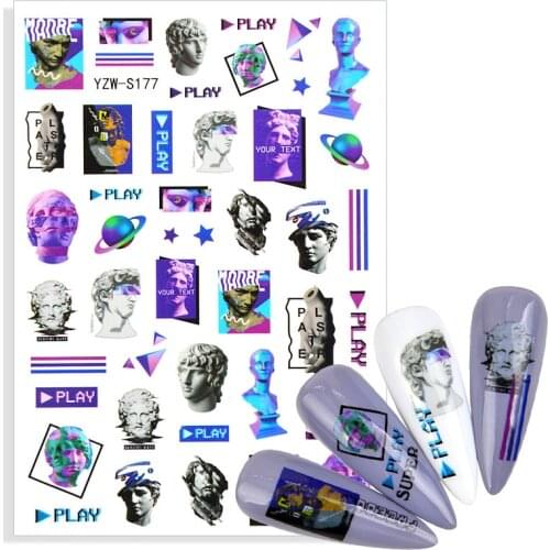 2021 New 3D Plaster Statue Sticker For Nails Abstract Lady Face Mix Pattern Nail Art Decoration Manicure Self Adhesive DIY Decal