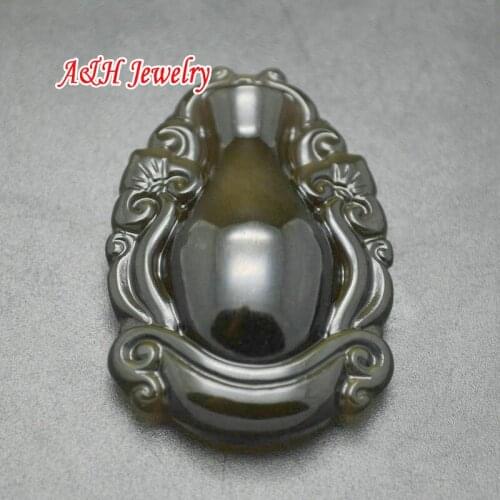 5pcs Guanyins Bottles Ice Type Transparency Natural Black Obsidian Pendants Keeping Safeness Lucky Women Jewelry