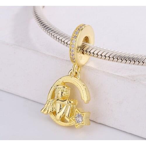 925 Sterling Silver Shine Angel Wing & Shooting Star Pendant Charm Bracelet DIY Jewelry Making For Original Pandora