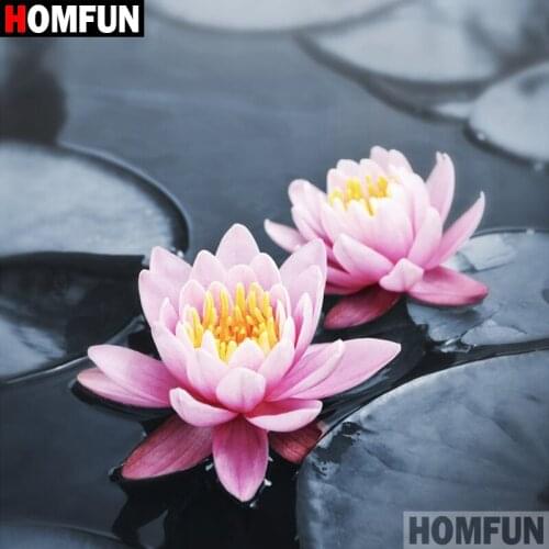HOMFUN 5D DIY Diamond Painting Full Square/Round Drill "Pink lotus" 3D Embroidery Cross Stitch gift Home Decor A00496