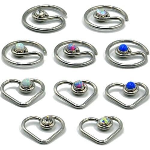 BOG-1PC Opal Yin Yang Bendable Gem Ring Bendable Daith Heart Ear Trague Cartilage Earring Opal&Crystal Earring for Women 16g