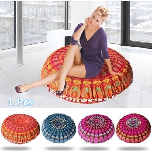 Large Mandala Floor Pillowcase Round Bohemian Meditation Cushion Cover Ottoman Pouf