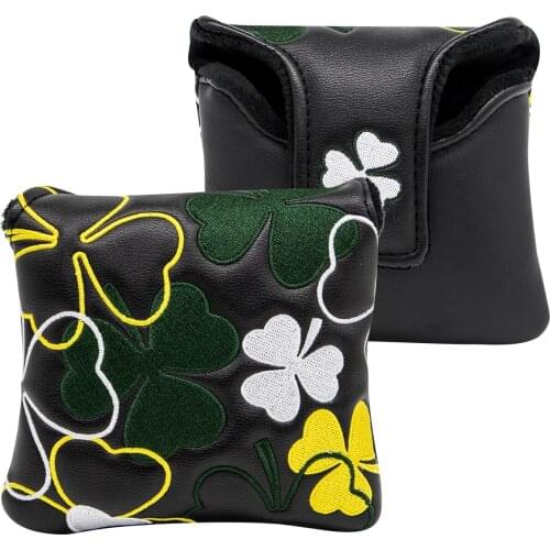 Golf Mallet Putter Cover Golf Club Head Cover for Putter Premium PU Leather Clover Design and Magnetic Closure