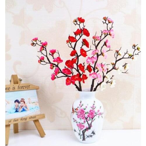 Plum Cherry Blossoms Artificial Silk Flowers Flores Sakura Tree Branches Home Table Living Room Decor DIY Wedding Decoration