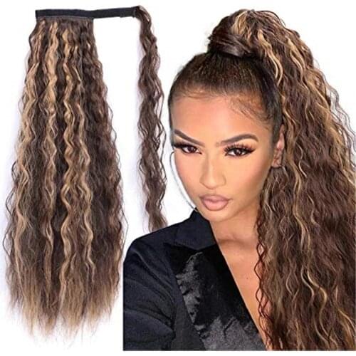 Kong&Li Long Curly Ponytail Natural hair extension Wrap On Clip Hair Ponytail Extensions for Women Blonde Black Tail Synthetic