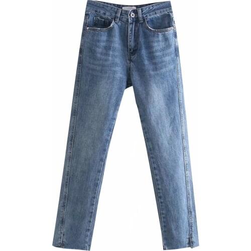 Za Vintage Basic Blue Jeans Women Streetwear High Waist Straight Pants Joggers Trousers Fashion Ninth Pants