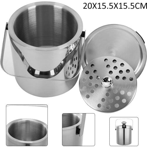 1.2L Double Walled Ice Bucket Stainless Steel Ice Cube Container With Ice Tong Clip Lid For Beer Wine Colder Barware Tool