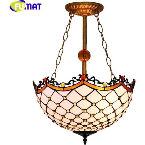 FUMAT European Retro Tiffany Stained Glass Living Room Dining Room Mediterranean Minimalist Restaurant Bar Rose Anti-chandeli