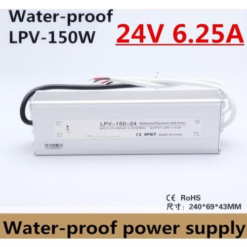 IP67 outdoor power supply 24v 150w waterproof power supply unit 24v 6.3A 150w led power supply 24v dc adapter ce RoHS LPV-150-24