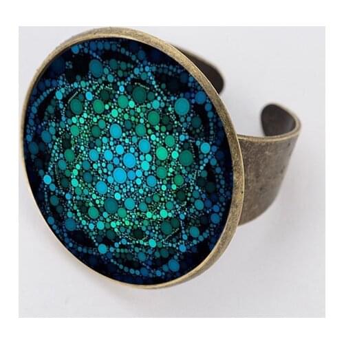 SUTEYI New Flower of Life Ring Om Yoga Chakra Rings Mandala Bronze Color Fashion Glass Dome Sacred Geometry Women Jewelry