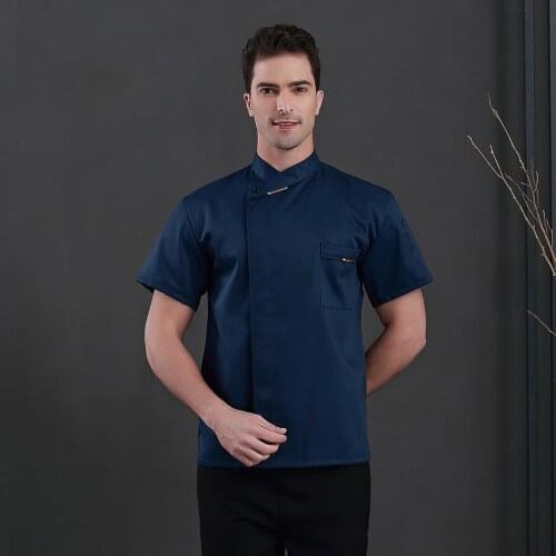 Short Sleeve Chef Costume Cooking Jacket Kitchen Work Uniform Catering Restaurant Food Service Tops Oblique Collar Chef Coat