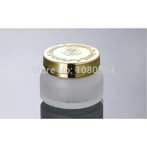 50G Frosted White Glass Cream Jar with Gold Flower Lid Cosmetic Glass Container Cream Jar