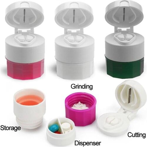 Medicine Box 4 Layer Pill Cutting Tablets Crusher Grinder Splitter Tablet Cutter Divider Storage Pill Container Multifunction