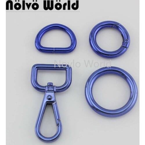 Nolvo World 2-10sets Fabulous Bright Blue color 3/4" hook 3/4" d ring 3/4" spring gate 1" closed O ring for bags crafted metal