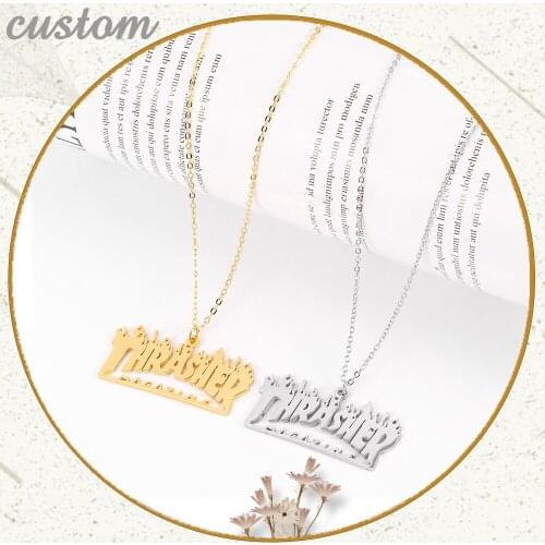 Fashion Trend Flame THRASHER Letter Necklace Street Hip Hop Stainless Steel Pendant Necklace Cool Men Exclusive Accessories Gift