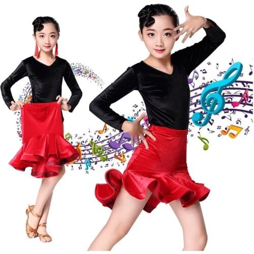 Girl Fashion Dresses Clothing Latin Dance Dress Competition Practice Ballroom Children Party Clothes Latin Skirt Girls Skirt