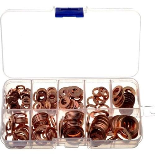200 Pcs Copper Washer Gasket Shims Set Flat Ring Seal Assortment Kit With Box M5-M14