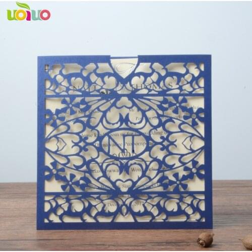 New Wedding Invitation Card 10pcs/lot light blue Damask Flower Silk Ribbon Party Birthday Laser Envelope Blank Inner Sheet