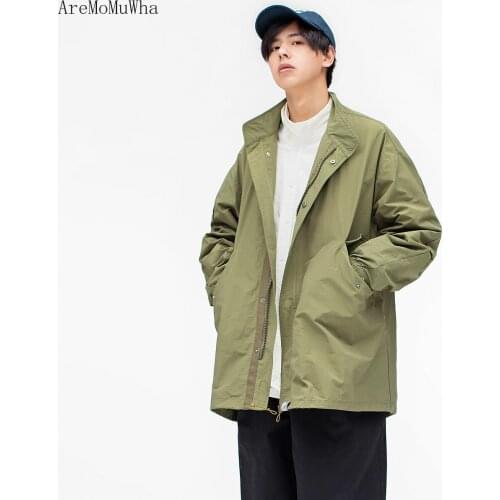 2021 Spring New Retro Military Windbreaker Loose Casual Mid-length Fishtail Windbreaker Jacket Korean Style Men Jacket for Men