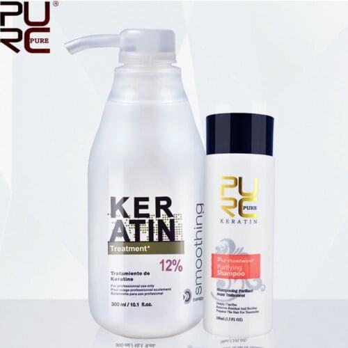 PURC Brazilian Keratin 12% Formalin 300ml Keratin Treatment&100ml Purifying Shampoo Hair Straightening Hair Treatment Set