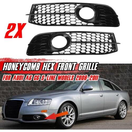 2x Car Front Bumper Fog Light Lamp Grille Grill Cover HONEYCOMB HEX For Audi A6 C6 S-Line 2008-2011 4F0807681Q01C 4F0807681Q02C