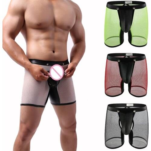 Sexy Mens Boxers Mesh See Through Underpants Front Open Removable Breathable Boxer Shorts Transparent Gay Panties Mens Lingerie
