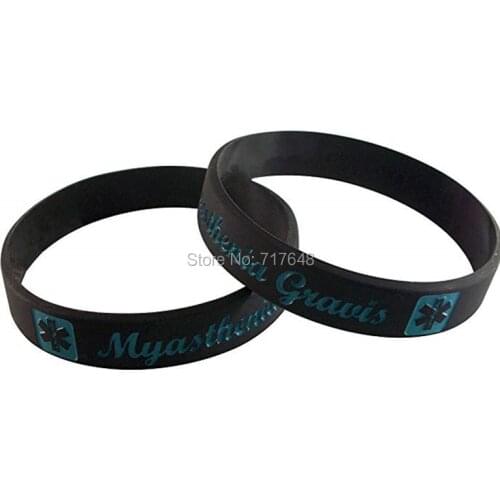 100pcs Myasthenia Gravis Medical ID Alert wristband silicone bracelets free shipping by epacket A
