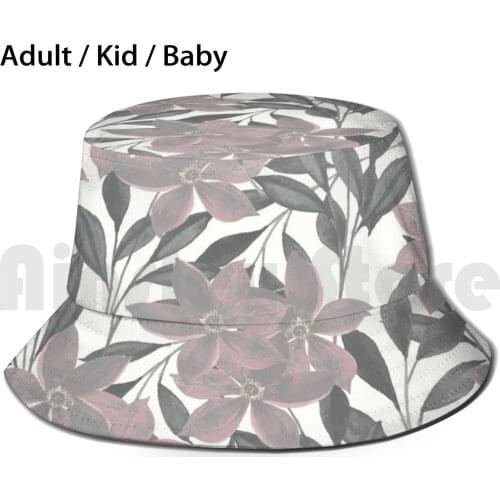 Dusty Pink Floral Print Sun Hat Foldable UV Protection Floralprints Watercolorflorals Cream Whitefloralpatterns