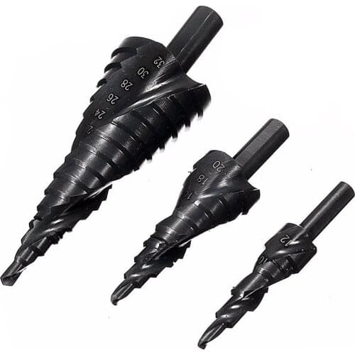 Hot 3Pcs 4-32MM HSS Cobalt Step Drill Bit Set Nitrogen High Speed Steel Spiral Metal Cone Triangle Shank Hole Cutter Drill Auger