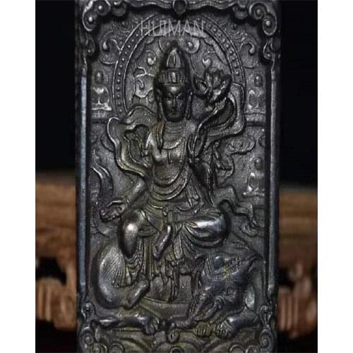 Home Decoration Hongshan Culture Archaize Black Iron Meteorite Manjusri Bodhisattva Pendant Statue Handicraft