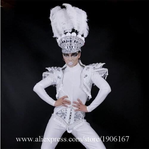 Fashion Mens White Armor Uniform Costume Nightclub Bar Party Valentines Day Clothes Gift Dance Team Stage Performance Outfit