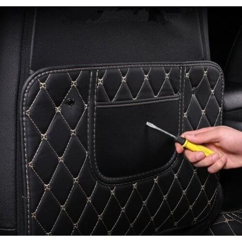 Universal Leather Kick Mat Car Seat Back Protector with Phone Storage Pocket Easily Installation Personal Car Elements