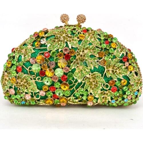 Flower Crystal Evening Bag Clutch Bags Clutches Wedding Purse Rhinestones Wedding Handbags green Evening Bag (88173)