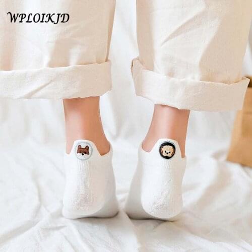 [WPLOIKJD]Harajuku Embroidery Pattern Cute Socks Women Animal Cartoon Cotton Kawaii Socks Creative Skarpetki Chaussette Femme