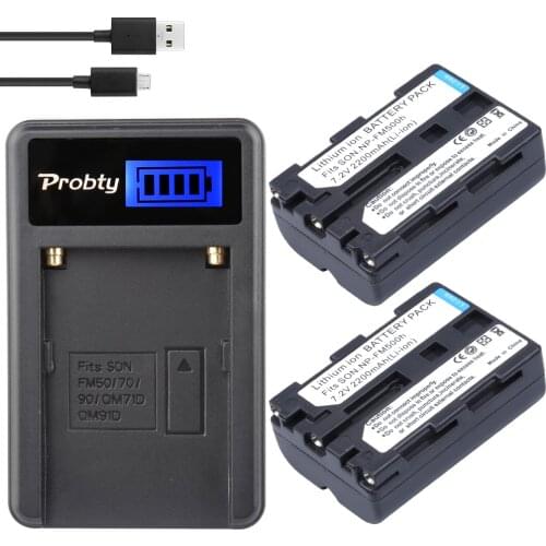 2pcs Probty 2200mAh NP-FM500H FM500H Camera Battery + USB LCD Charger For Sony A57 A65 A77 A99 A350 A550 A580 A900