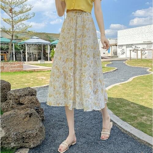 Korean Romantic Heavy Industry Embroidery Flower Skirt Women Sweet High Waist Printed Flora Long Skirt Women
