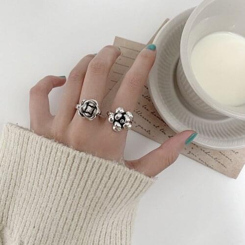 VENTFILLE 925 Sterling Silver Sweet Flower Rings Fine Jewelry for Women Vintage Punk New Fashion Creative Party Accessories 2021